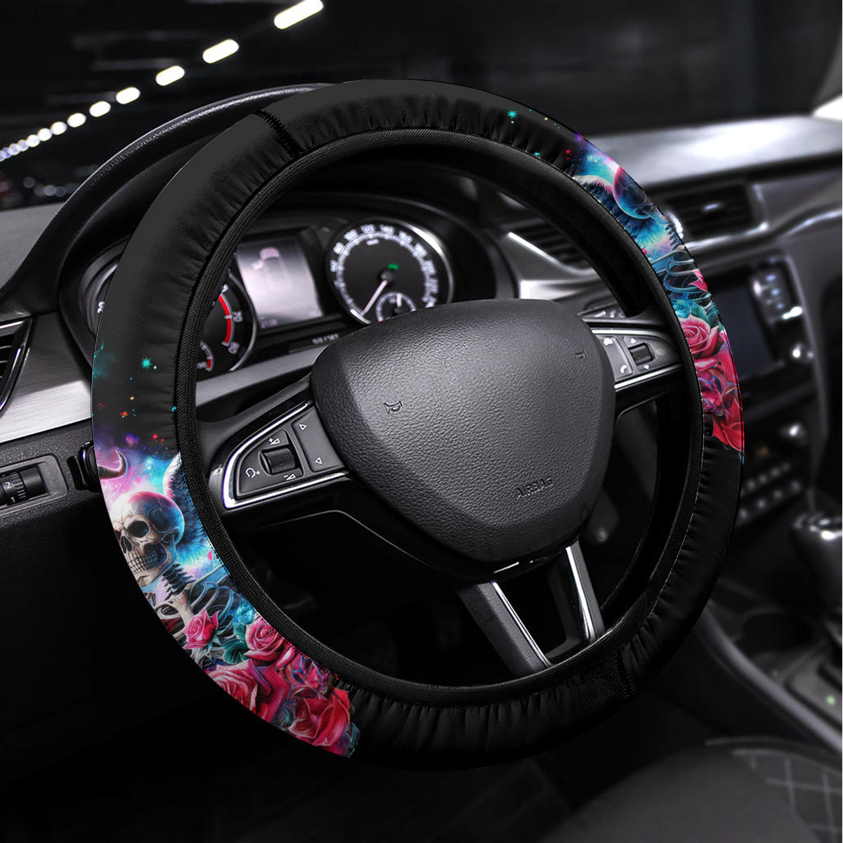 Flame Skull Steering Wheel Cover I'm Not Anti Social I'm Just Not User Friendly - Wonder Print Shop