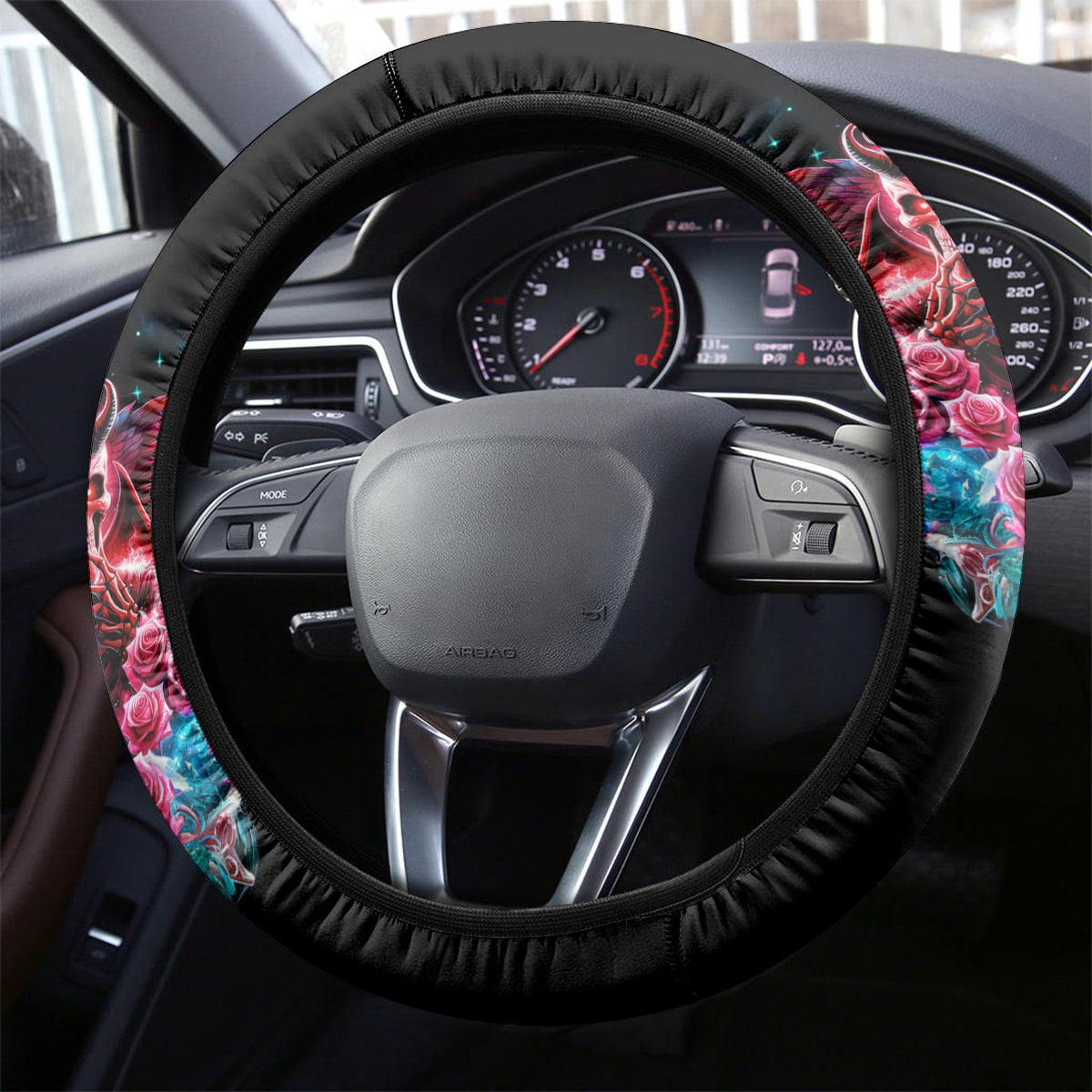 Flame Skull Steering Wheel Cover I'm Not Anti Social I'm Just Not User Friendly - Wonder Print Shop