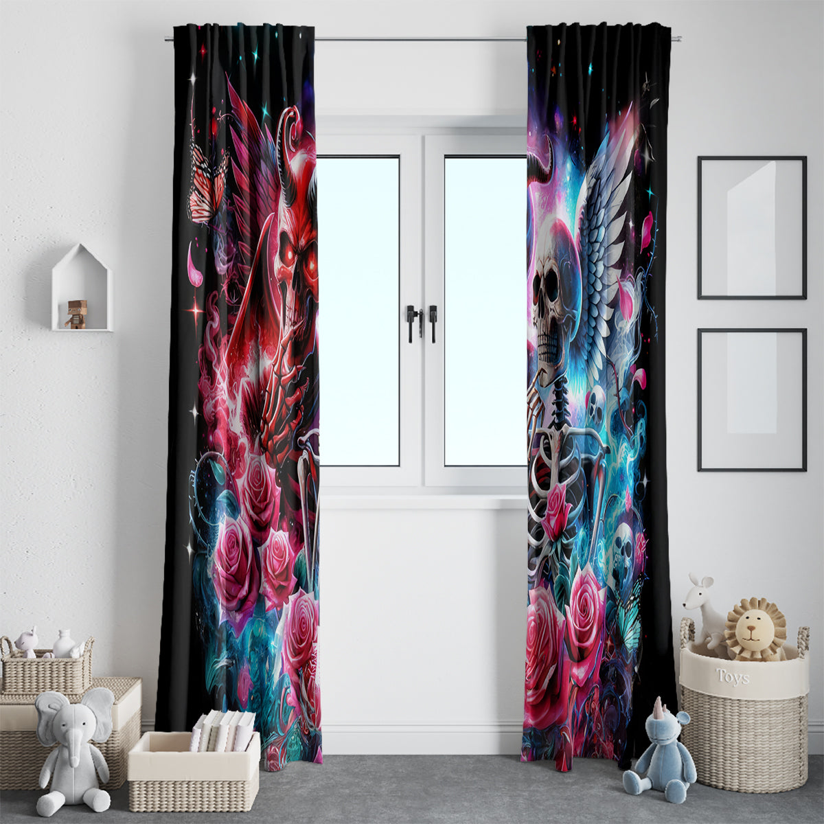 Flame Skull Window Curtain I'm Not Anti Social I'm Just Not User Friendly - Wonder Print Shop