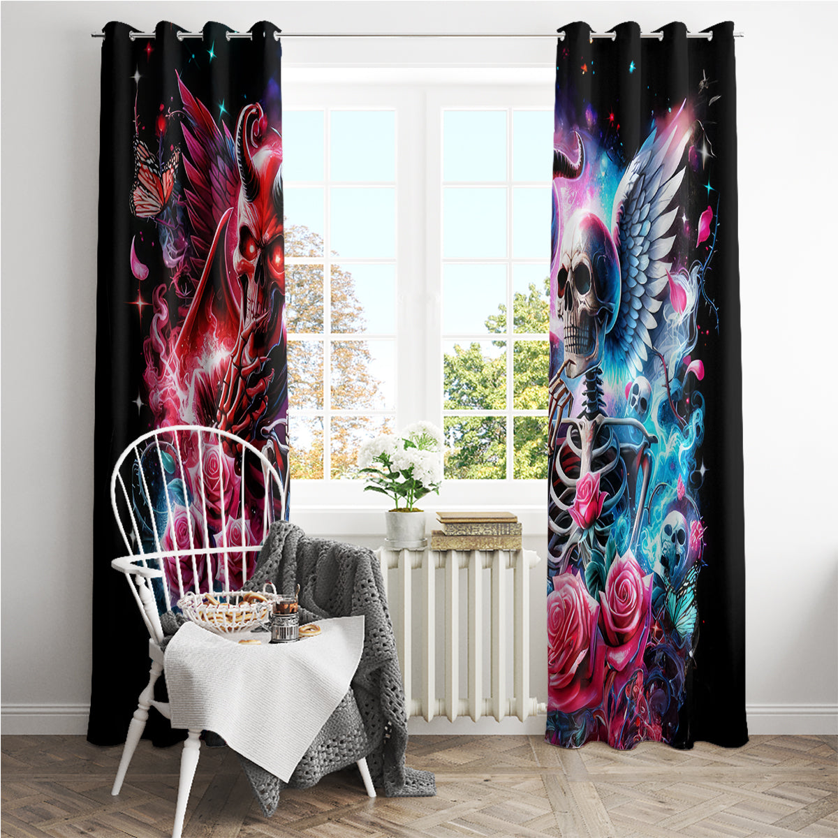 Flame Skull Window Curtain I'm Not Anti Social I'm Just Not User Friendly - Wonder Print Shop