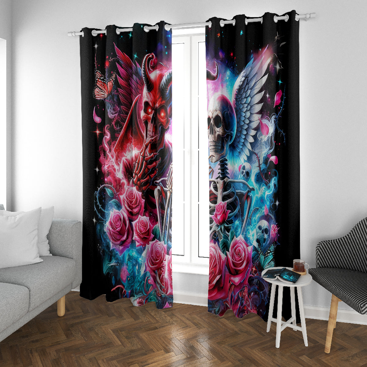 Flame Skull Window Curtain I'm Not Anti Social I'm Just Not User Friendly - Wonder Print Shop
