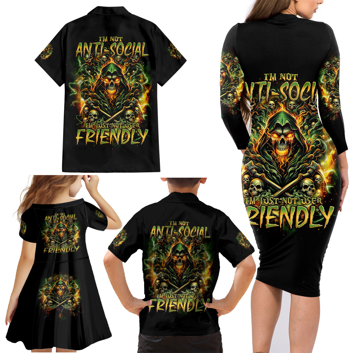 Rose Skull Family Matching Long Sleeve Bodycon Dress and Hawaiian Shirt Don't Try Figure Me out - Wonder Print Shop