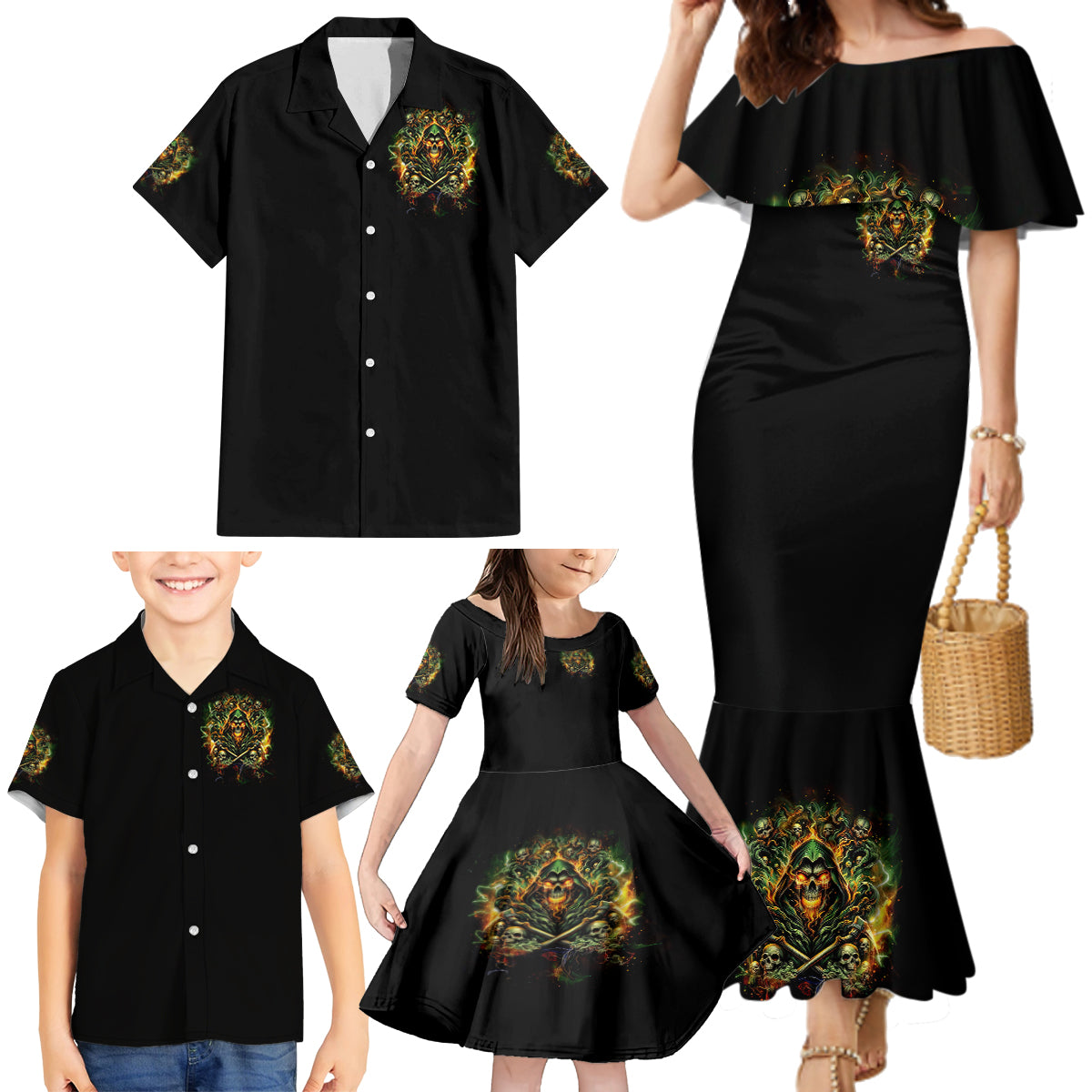 Rose Skull Family Matching Mermaid Dress and Hawaiian Shirt Don't Try Figure Me out - Wonder Print Shop