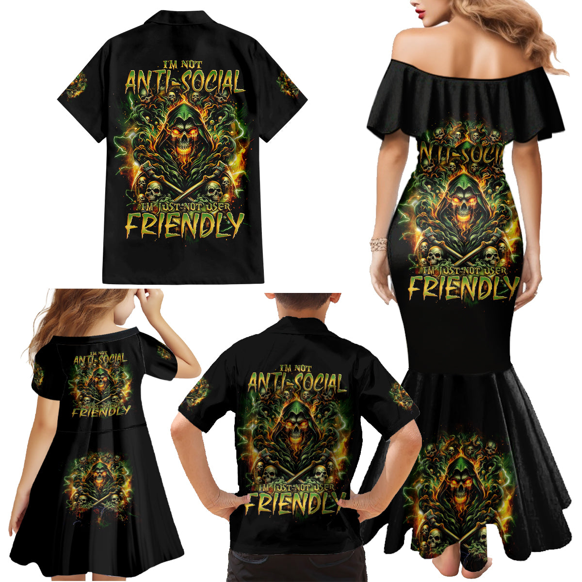 Rose Skull Family Matching Mermaid Dress and Hawaiian Shirt Don't Try Figure Me out - Wonder Print Shop