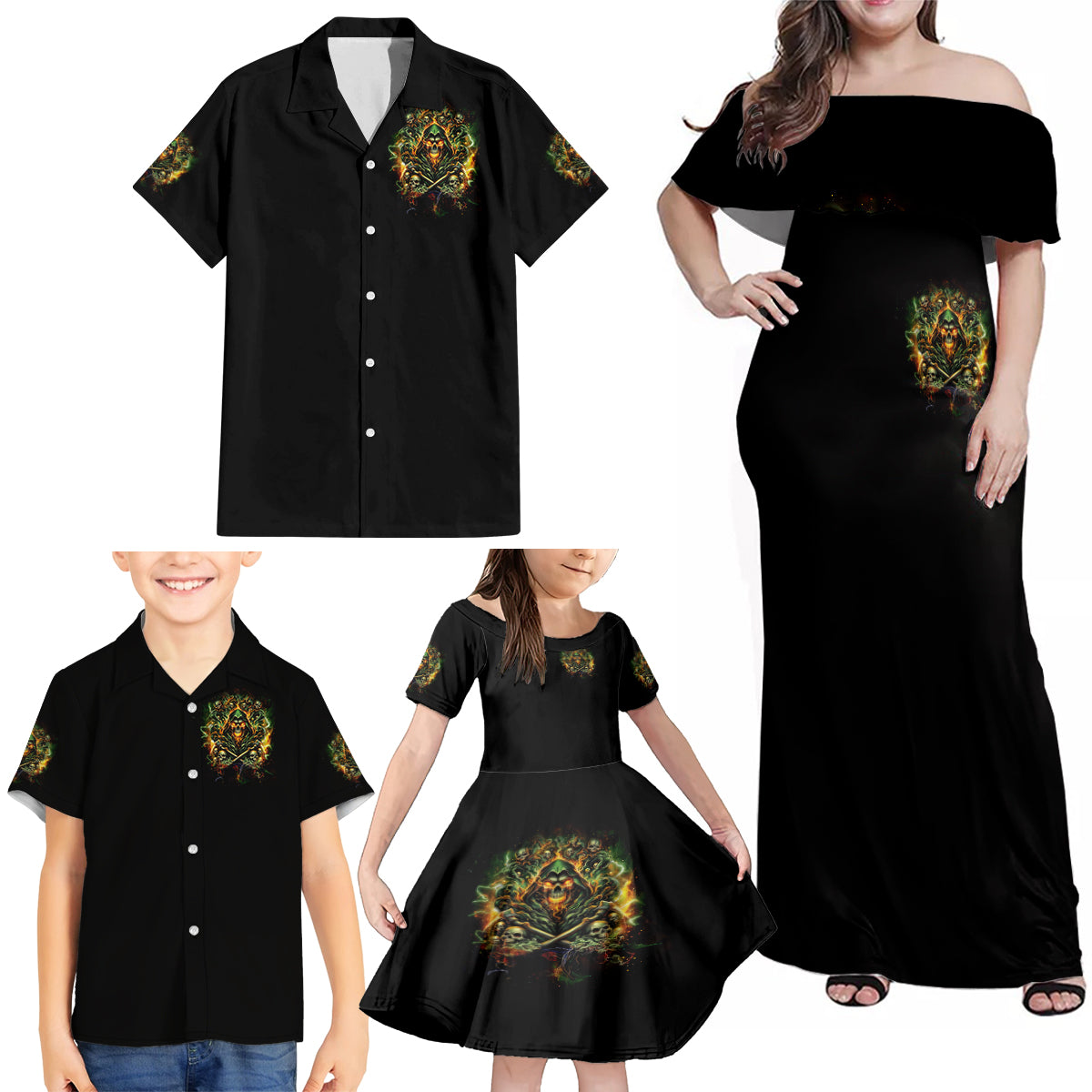 Rose Skull Family Matching Off Shoulder Maxi Dress and Hawaiian Shirt Don't Try Figure Me out - Wonder Print Shop