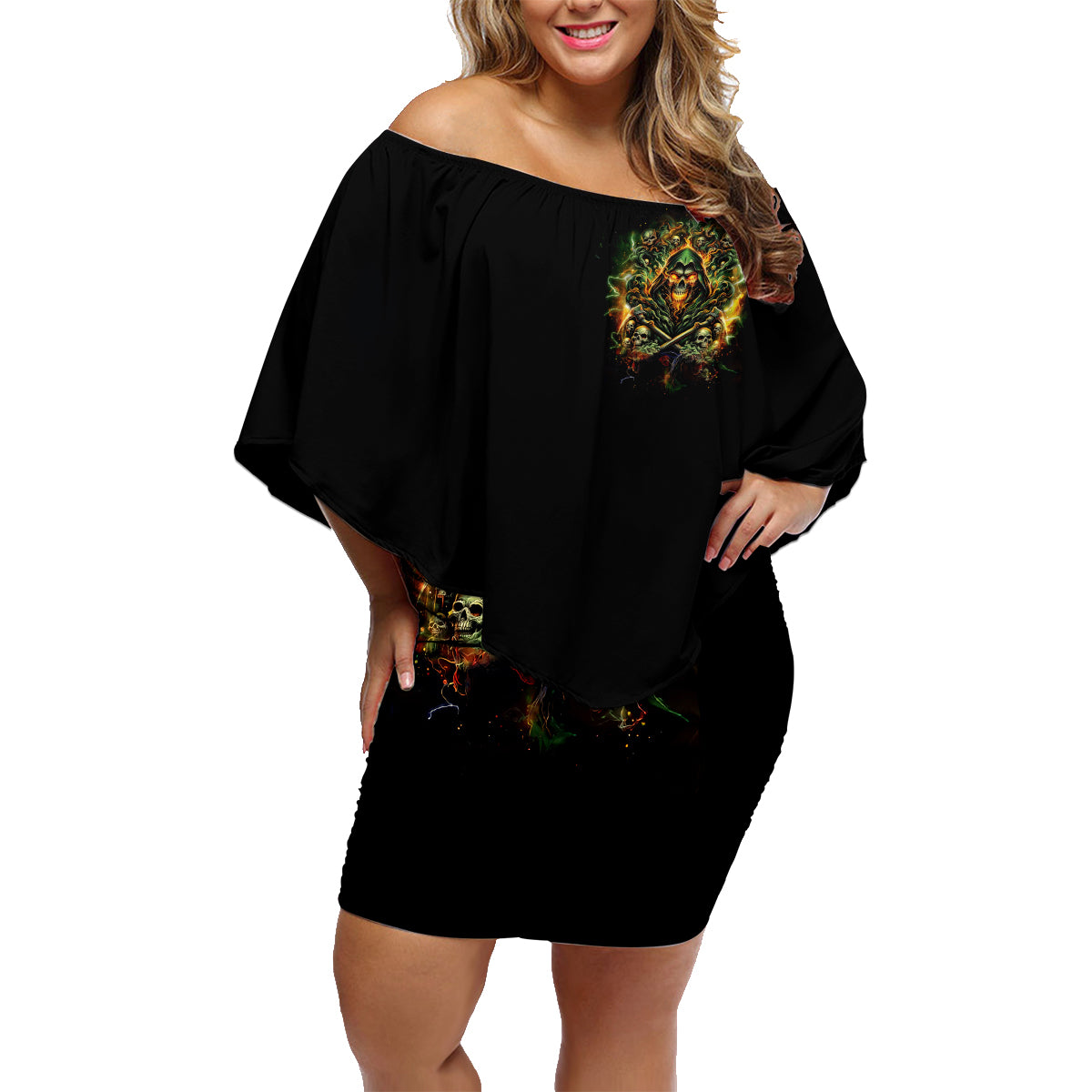 Rose Skull Family Matching Off Shoulder Short Dress and Hawaiian Shirt Don't Try Figure Me out - Wonder Print Shop