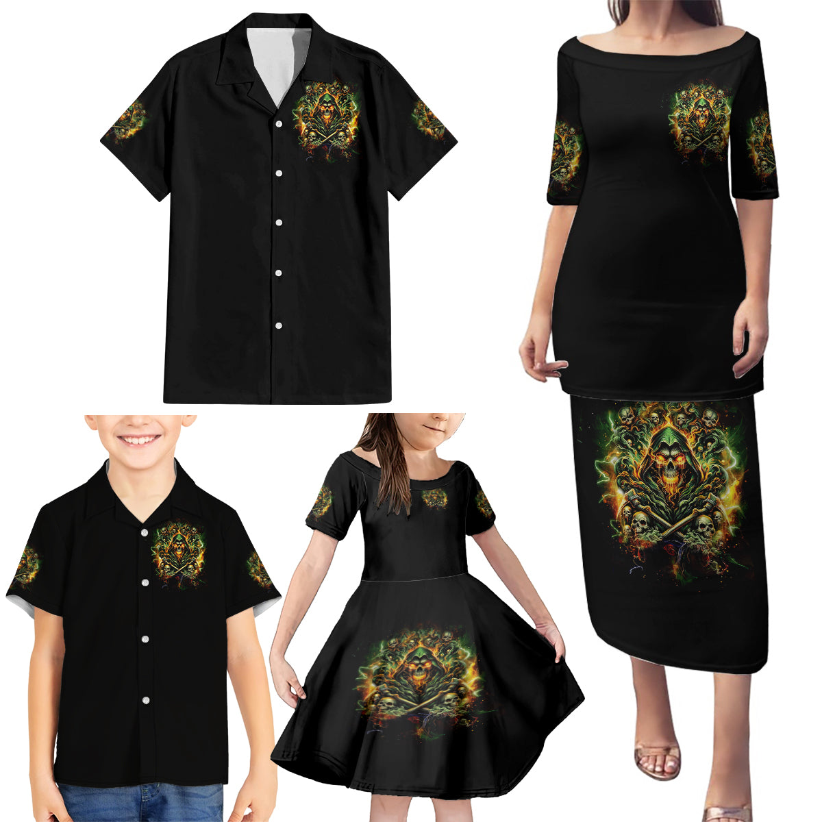 Rose Skull Family Matching Puletasi and Hawaiian Shirt Don't Try Figure Me out - Wonder Print Shop