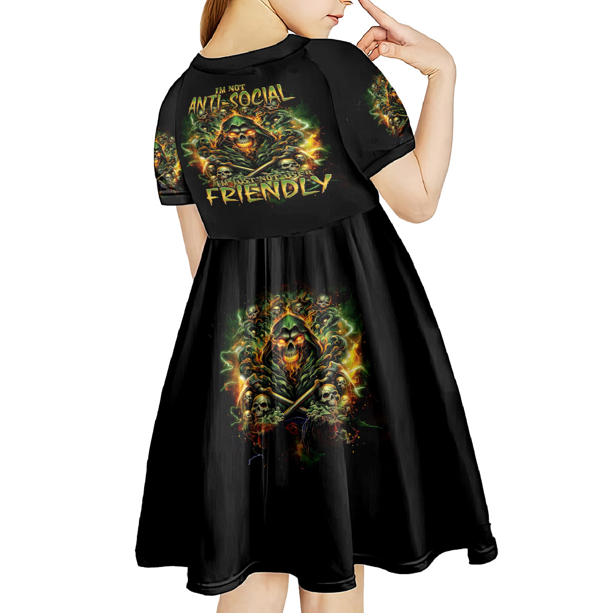 Rose Skull Kid Short Sleeve Dress Don't Try Figure Me out - Wonder Print Shop