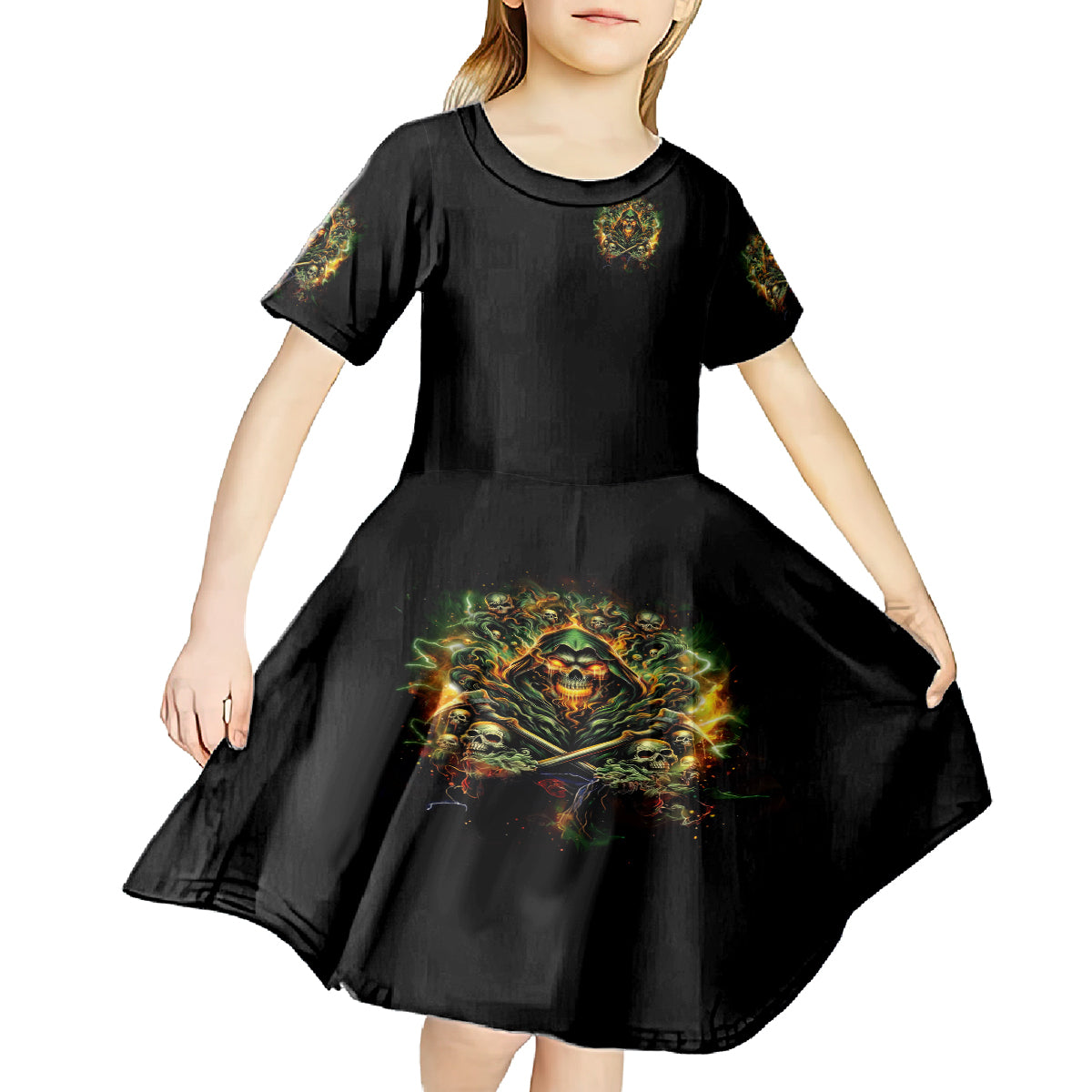 Rose Skull Kid Short Sleeve Dress Don't Try Figure Me out - Wonder Print Shop