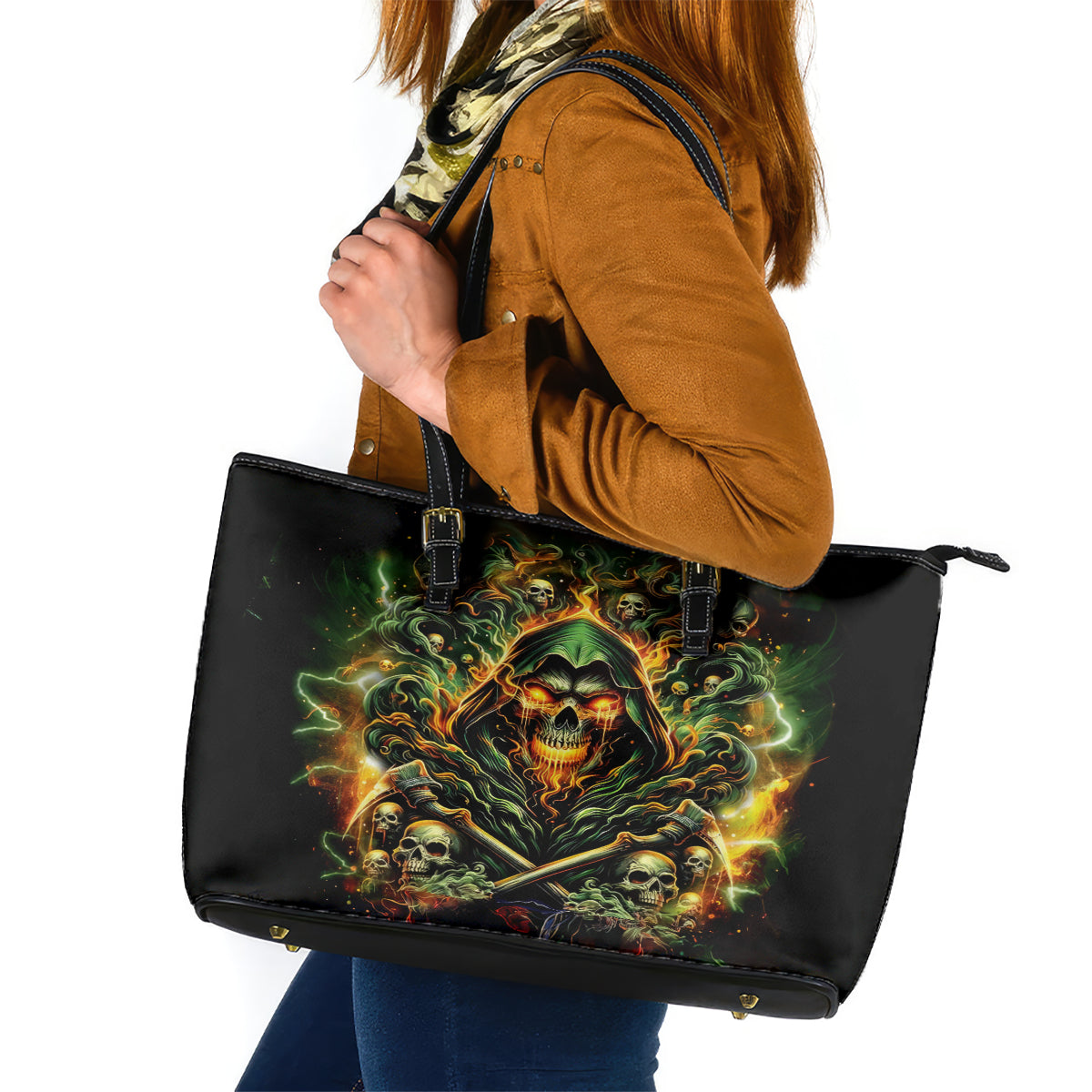 Rose Skull Leather Tote Bag Don't Try Figure Me out - Wonder Print Shop