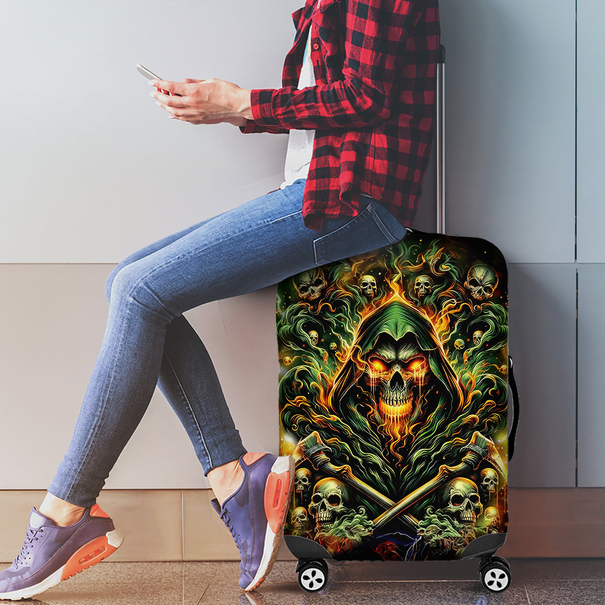 Rose Skull Luggage Cover Don't Try Figure Me out - Wonder Print Shop