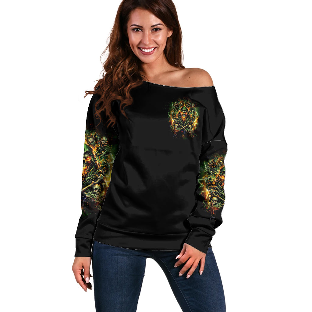 Rose Skull Off Shoulder Sweater Don't Try Figure Me out - Wonder Print Shop