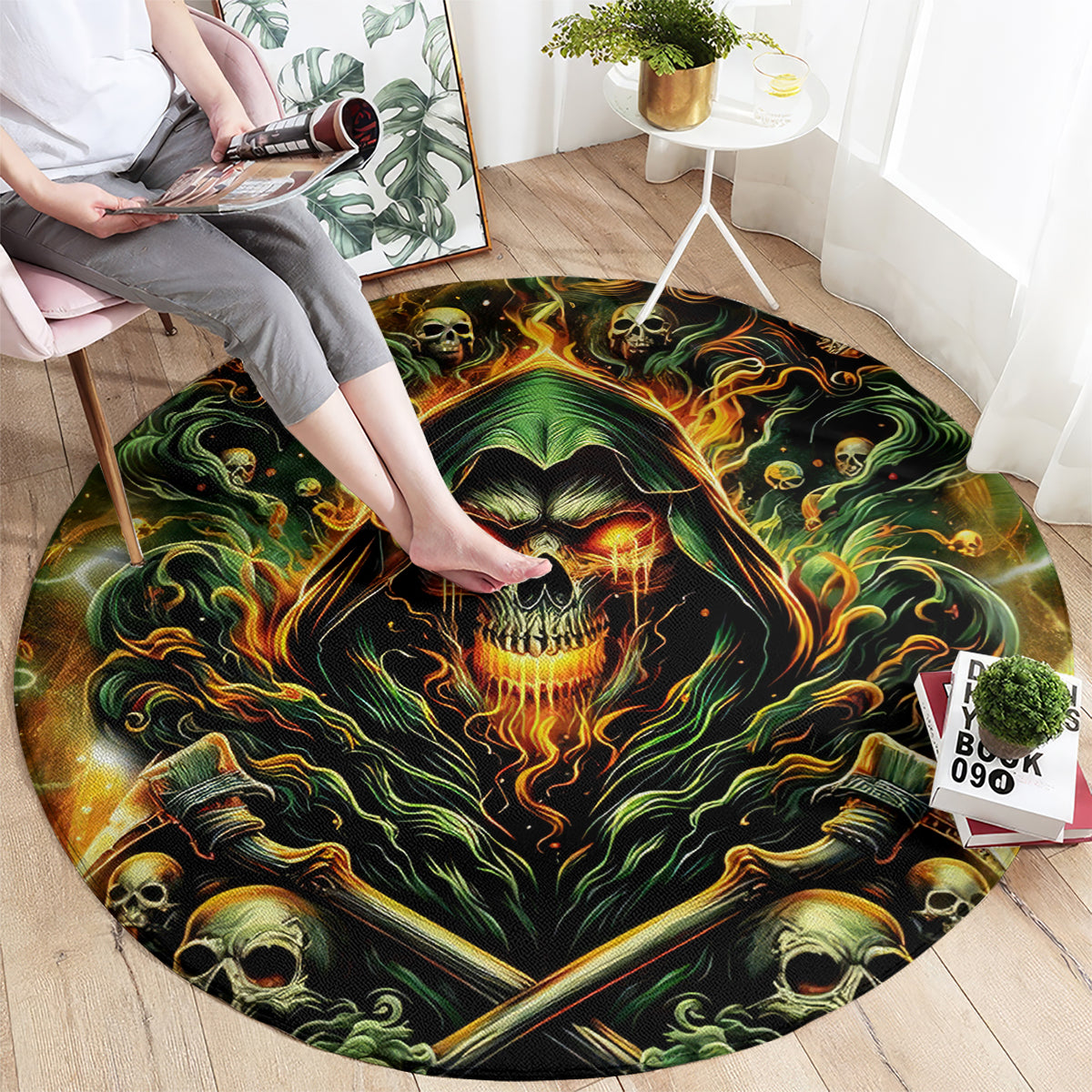 Rose Skull Round Carpet Don't Try Figure Me out