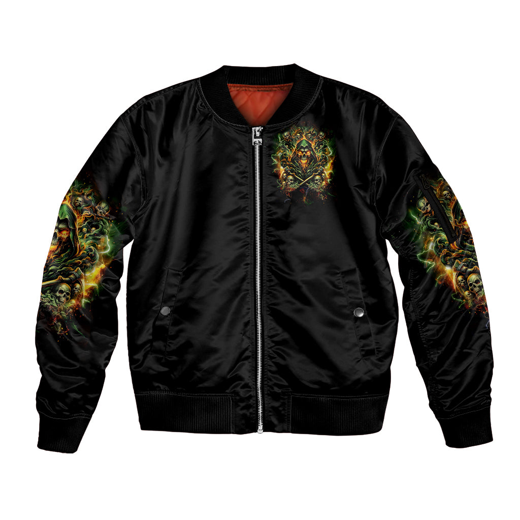 Rose Skull Sleeve Zip Bomber Jacket Don't Try Figure Me out - Wonder Print Shop