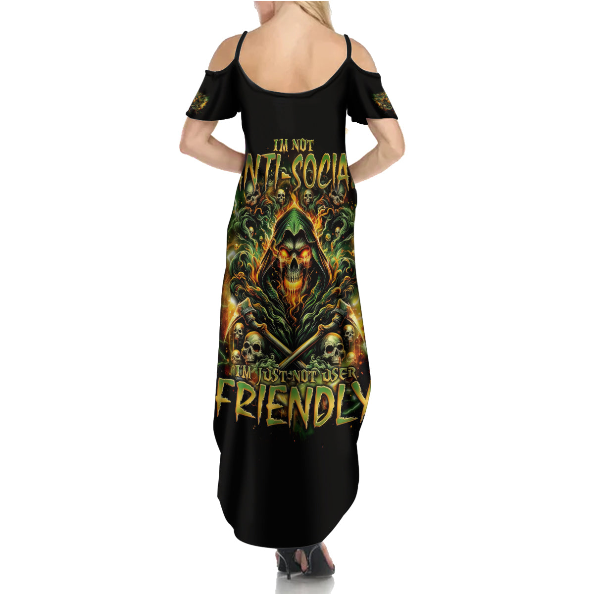Rose Skull Summer Maxi Dress Don't Try Figure Me out - Wonder Print Shop