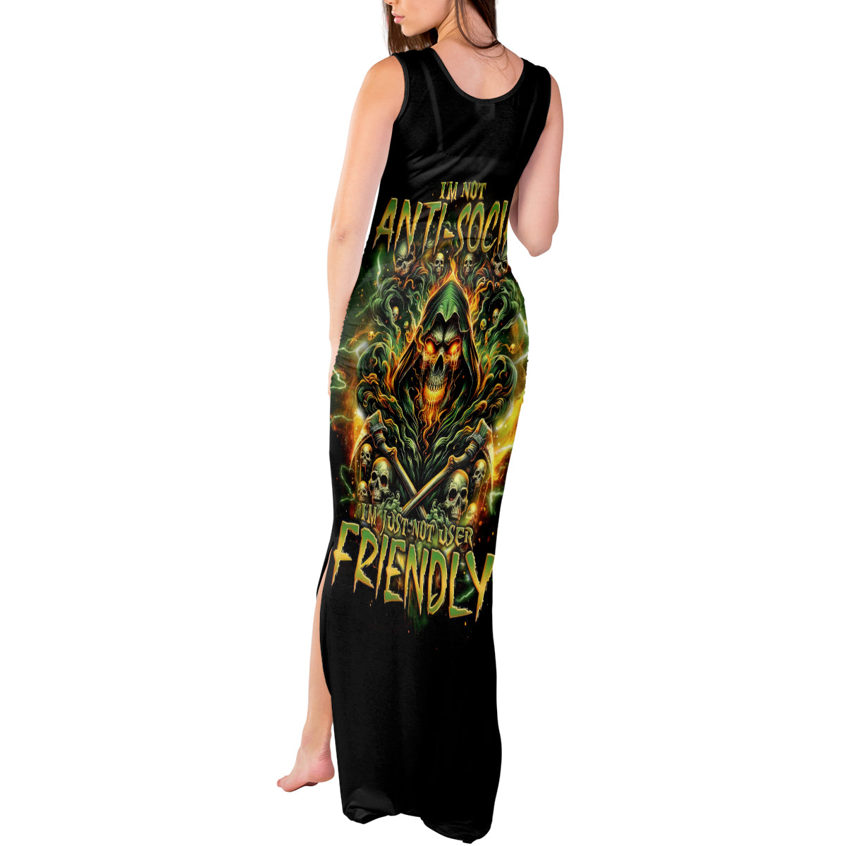 Rose Skull Tank Maxi Dress Don't Try Figure Me out - Wonder Print Shop