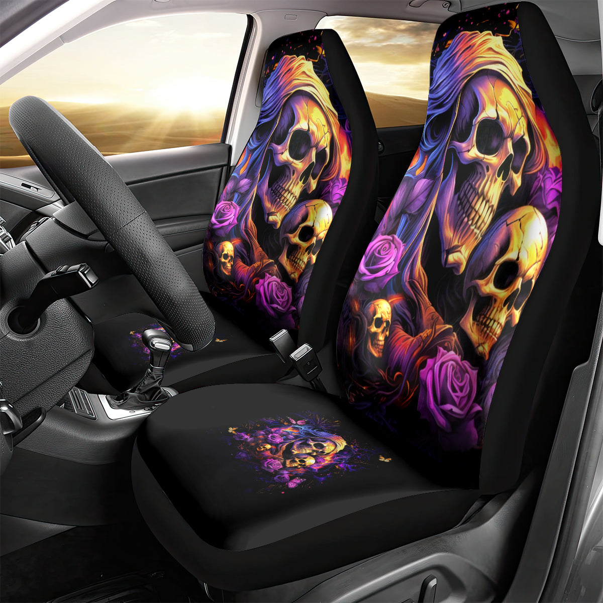 Irish Skull Car Seat Cover Good Girl Drinve Wine, Badass Girl Chug Beer - Wonder Print Shop
