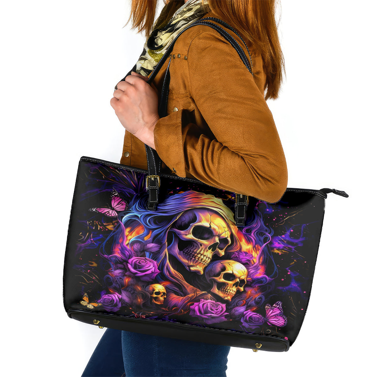 Irish Skull Leather Tote Bag Good Girl Drinve Wine, Badass Girl Chug Beer - Wonder Print Shop