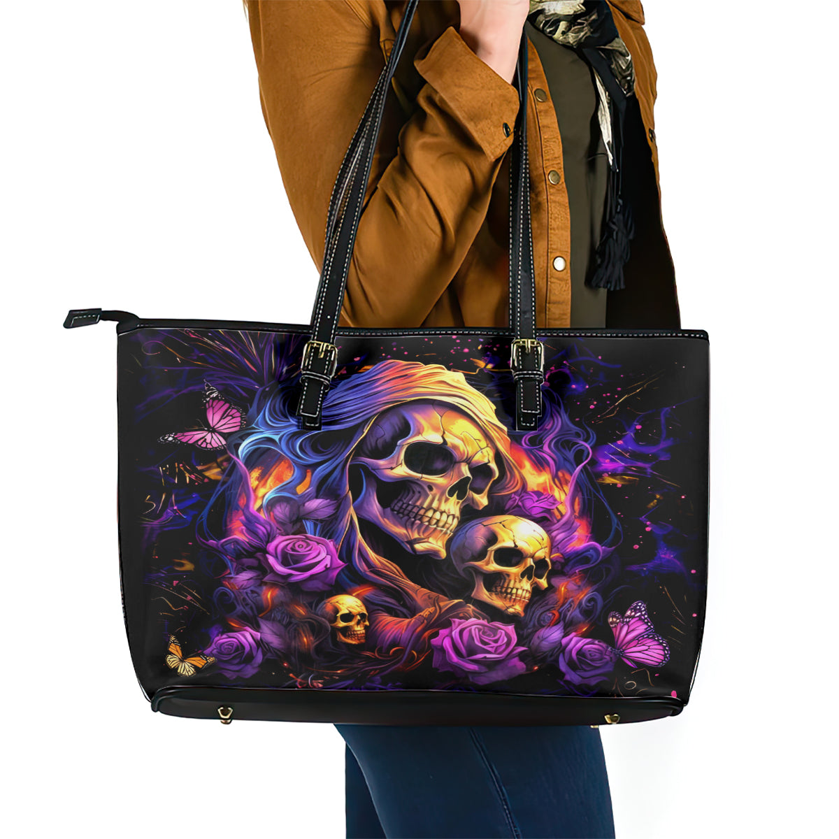 Irish Skull Leather Tote Bag Good Girl Drinve Wine, Badass Girl Chug Beer - Wonder Print Shop