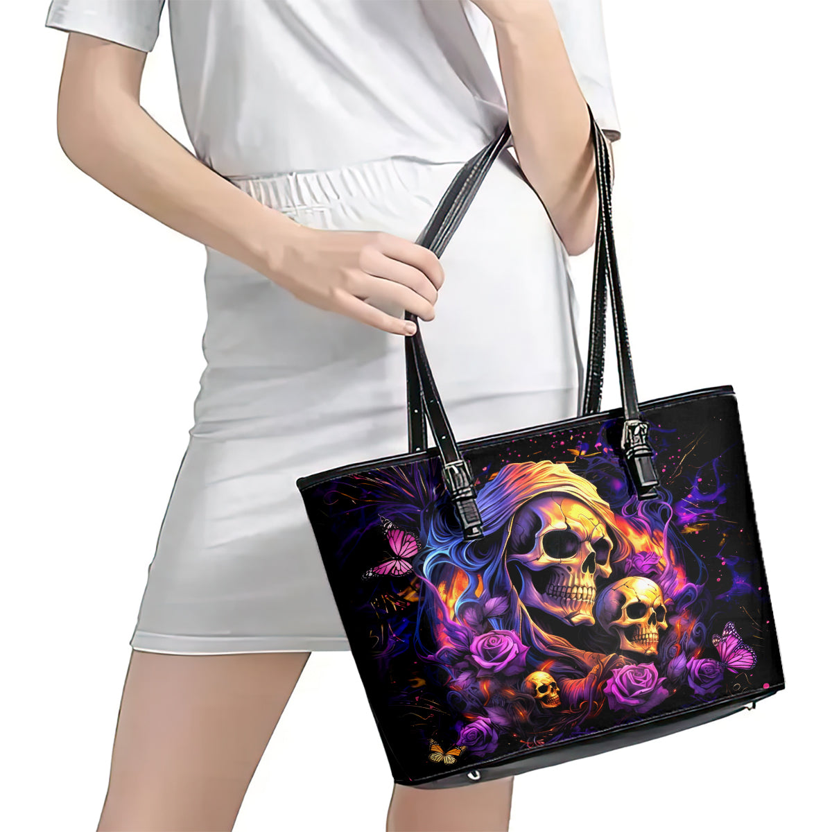 Irish Skull Leather Tote Bag Good Girl Drinve Wine, Badass Girl Chug Beer - Wonder Print Shop