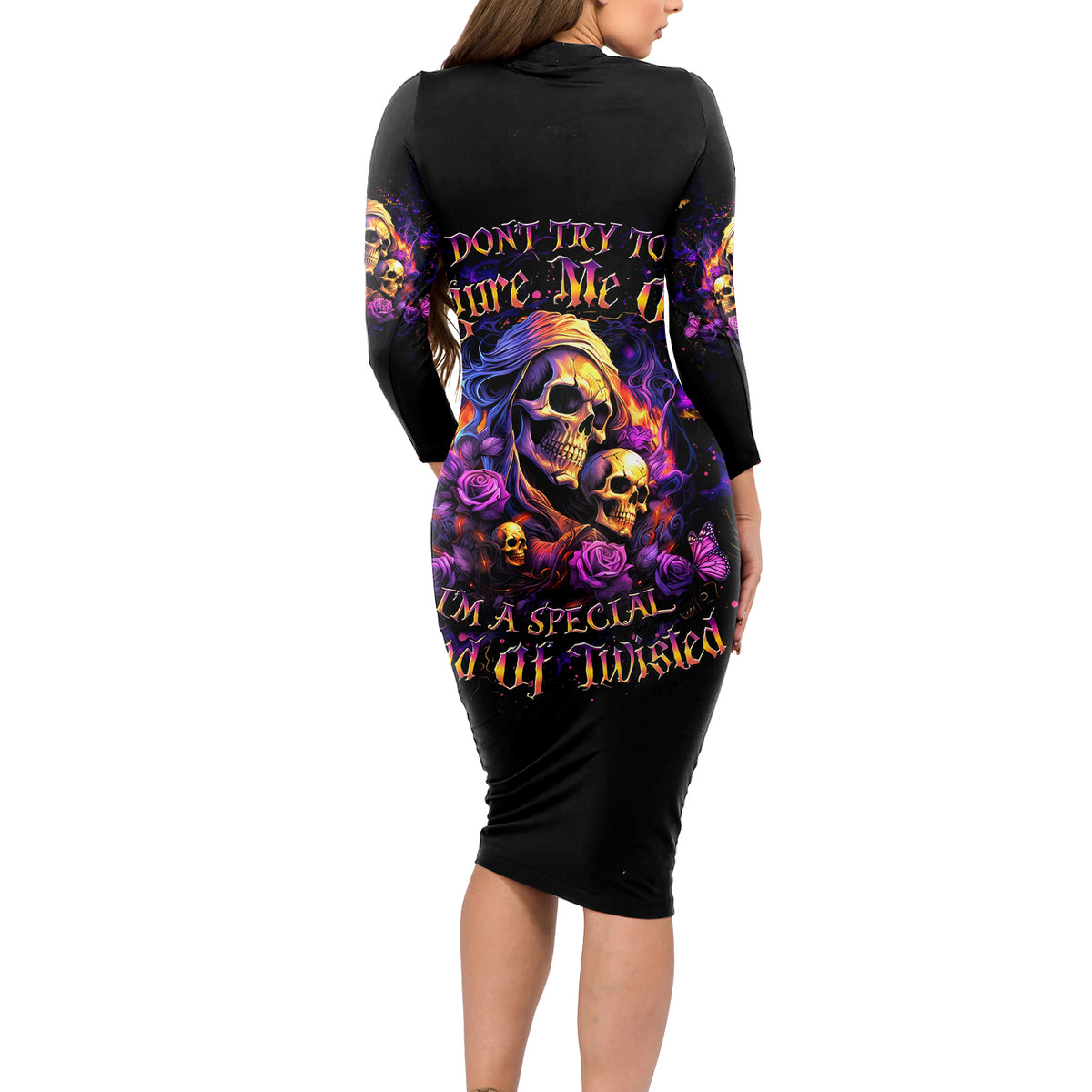 Irish Skull Long Sleeve Bodycon Dress Good Girl Drinve Wine, Badass Girl Chug Beer - Wonder Print Shop