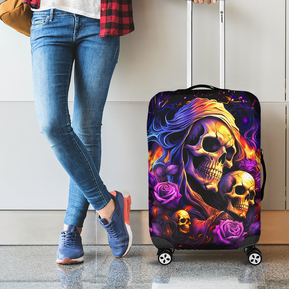 Irish Skull Luggage Cover Good Girl Drinve Wine, Badass Girl Chug Beer - Wonder Print Shop