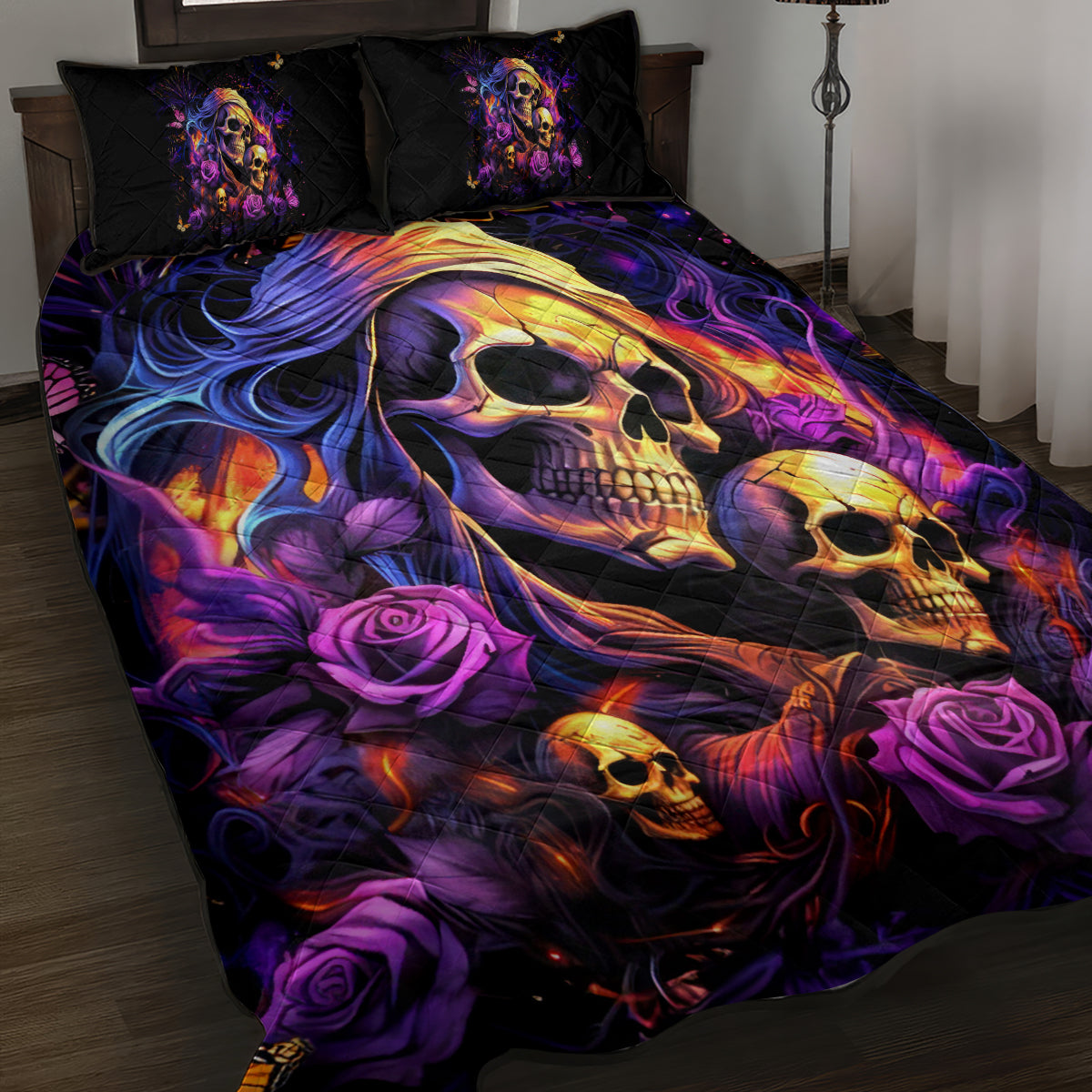 Irish Skull Quilt Bed Set Good Girl Drinve Wine, Badass Girl Chug Beer - Wonder Print Shop