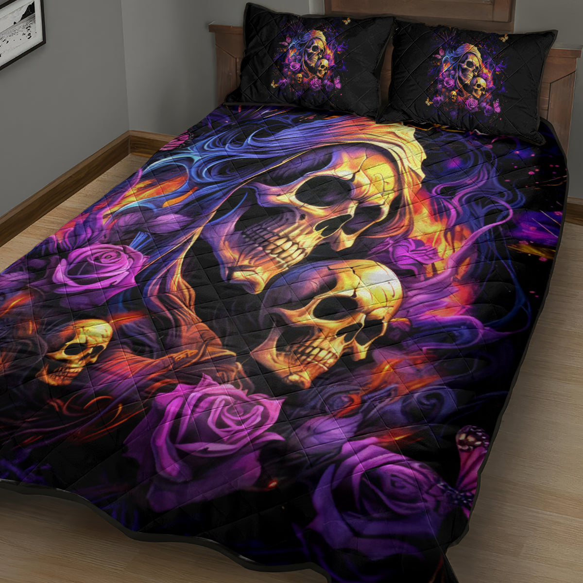 Irish Skull Quilt Bed Set Good Girl Drinve Wine, Badass Girl Chug Beer - Wonder Print Shop