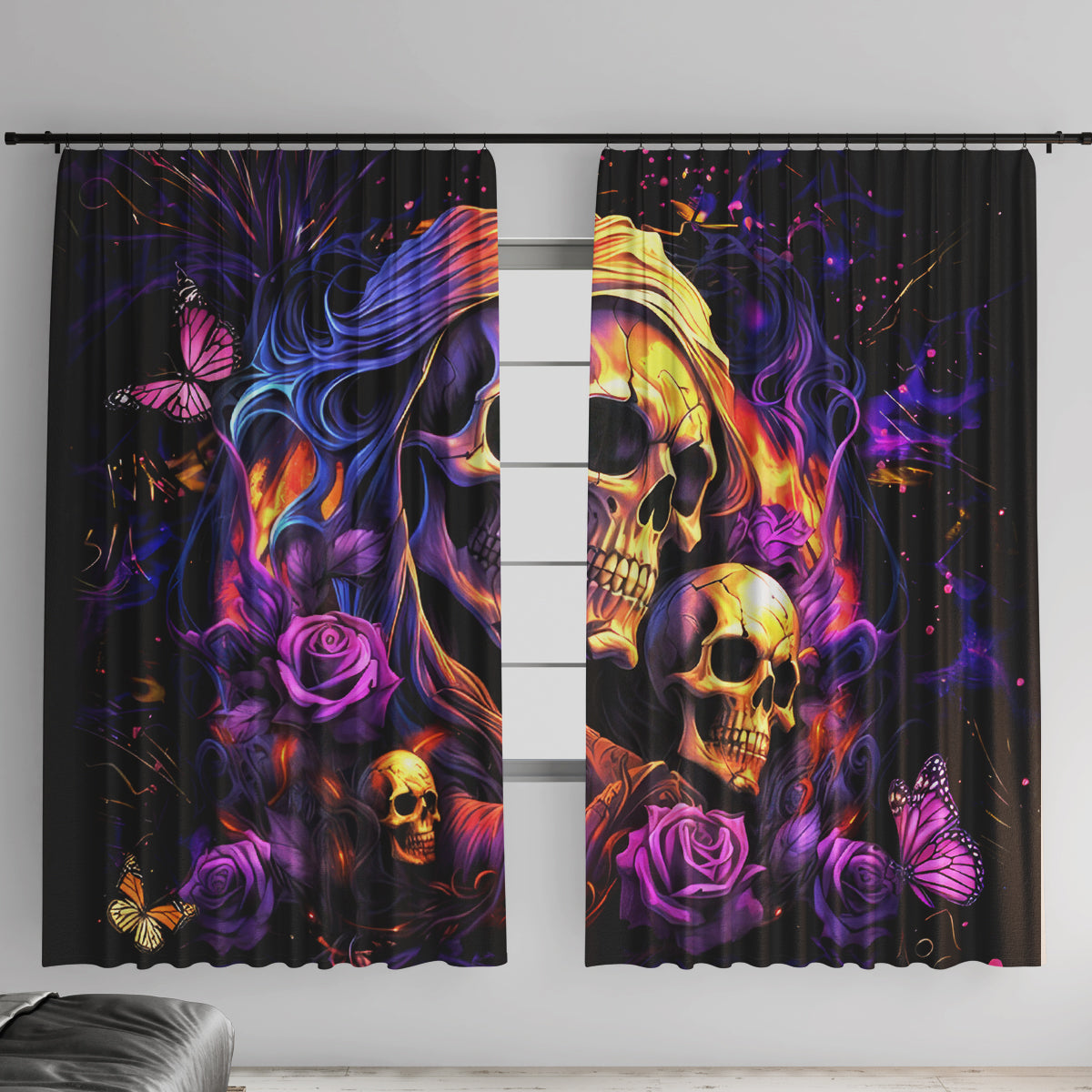 Irish Skull Window Curtain Good Girl Drinve Wine, Badass Girl Chug Beer - Wonder Print Shop