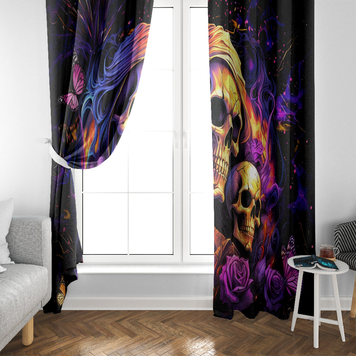 Irish Skull Window Curtain Good Girl Drinve Wine, Badass Girl Chug Beer - Wonder Print Shop