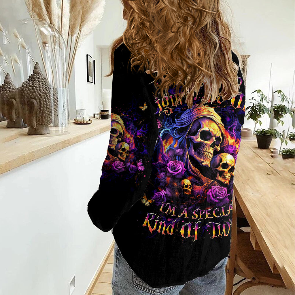 Irish Skull Women Casual Shirt Good Girl Drinve Wine, Badass Girl Chug Beer - Wonder Print Shop