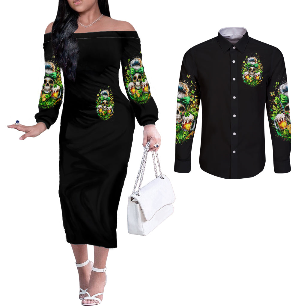 Rose Skull Couples Matching Off The Shoulder Long Sleeve Dress and Long Sleeve Button Shirt No Matter How Much I Try To Be Fucking Nice