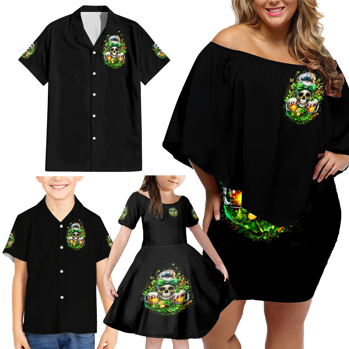 Rose Skull Family Matching Off Shoulder Short Dress and Hawaiian Shirt No Matter How Much I Try To Be Fucking Nice - Wonder Print Shop