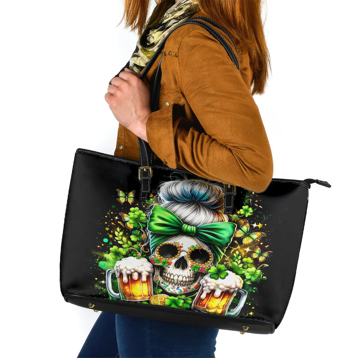 Rose Skull Leather Tote Bag No Matter How Much I Try To Be Fucking Nice - Wonder Print Shop