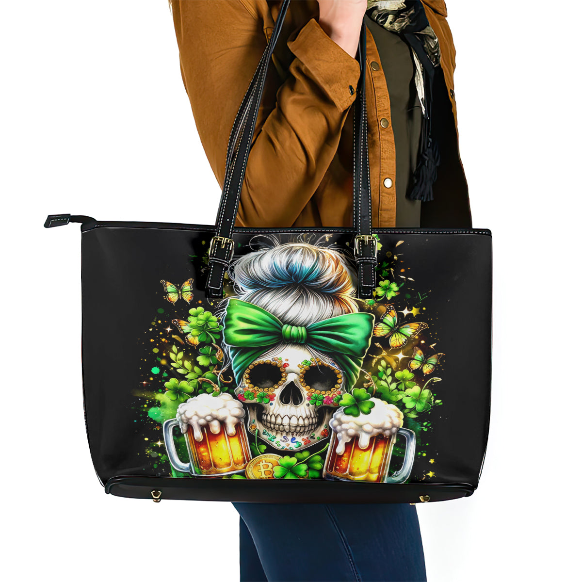 Rose Skull Leather Tote Bag No Matter How Much I Try To Be Fucking Nice - Wonder Print Shop