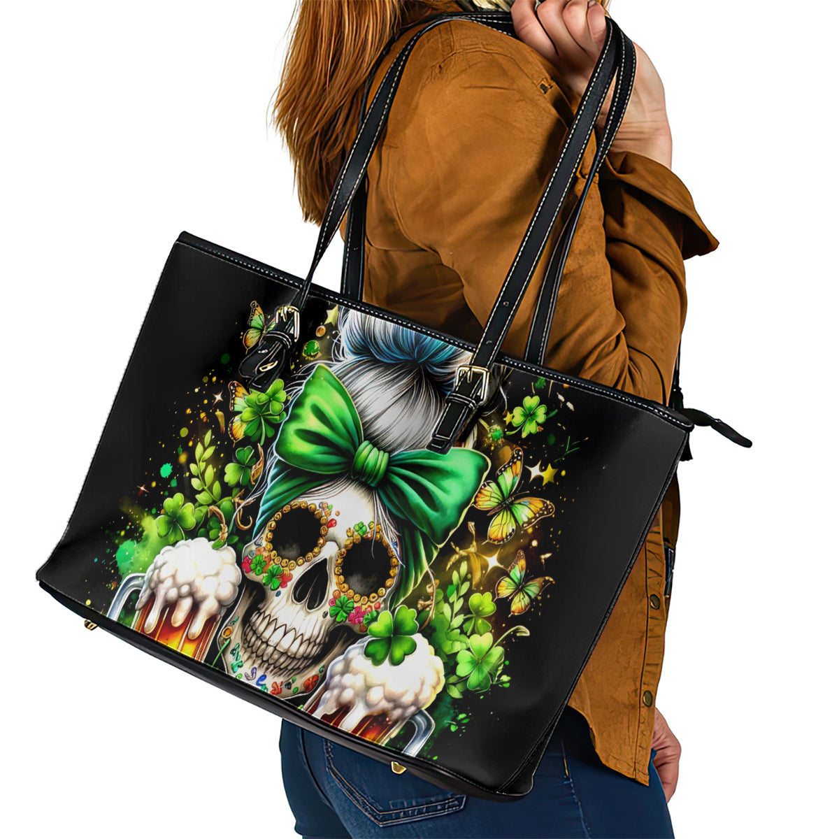Rose Skull Leather Tote Bag No Matter How Much I Try To Be Fucking Nice - Wonder Print Shop