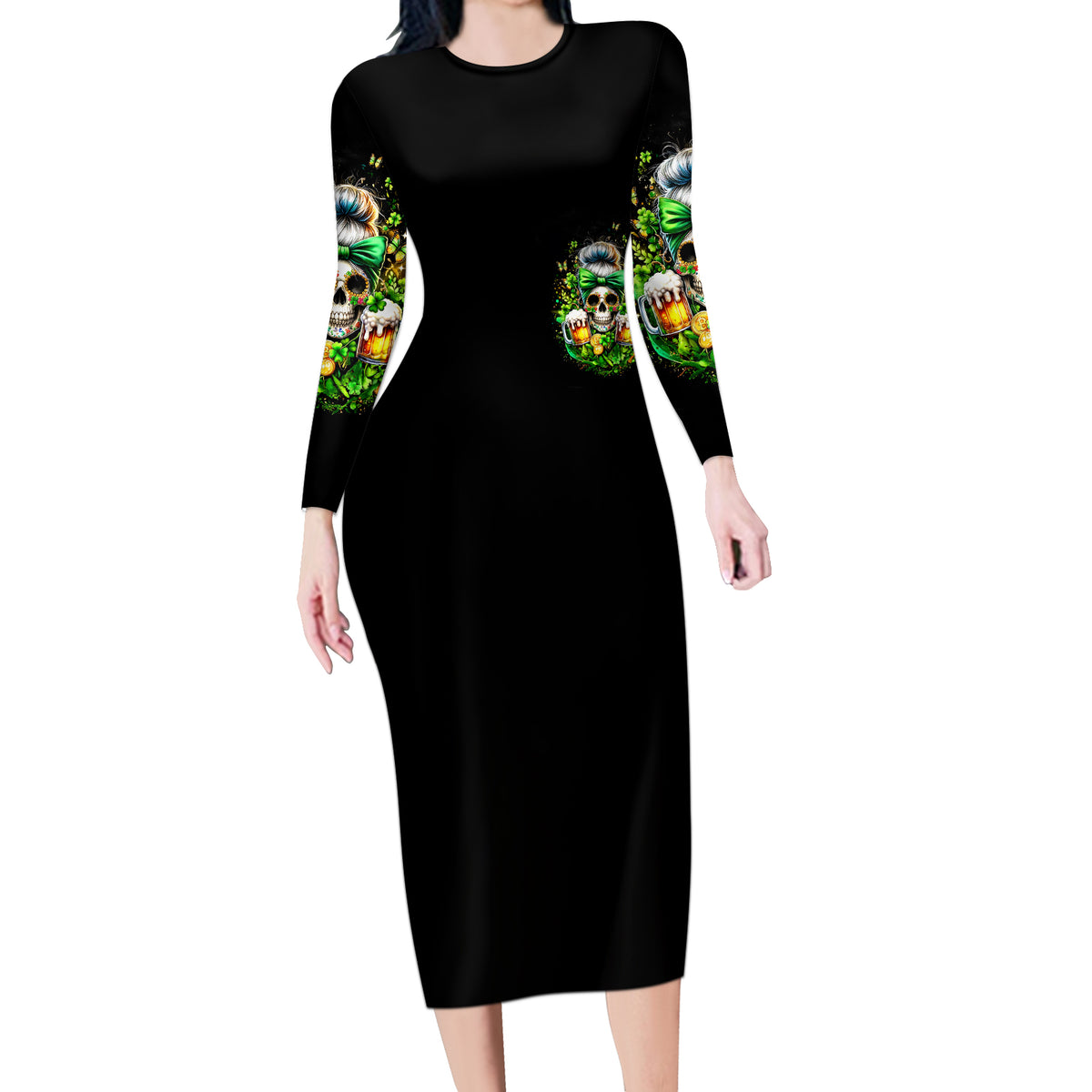 Rose Skull Long Sleeve Bodycon Dress No Matter How Much I Try To Be Fucking Nice - Wonder Print Shop