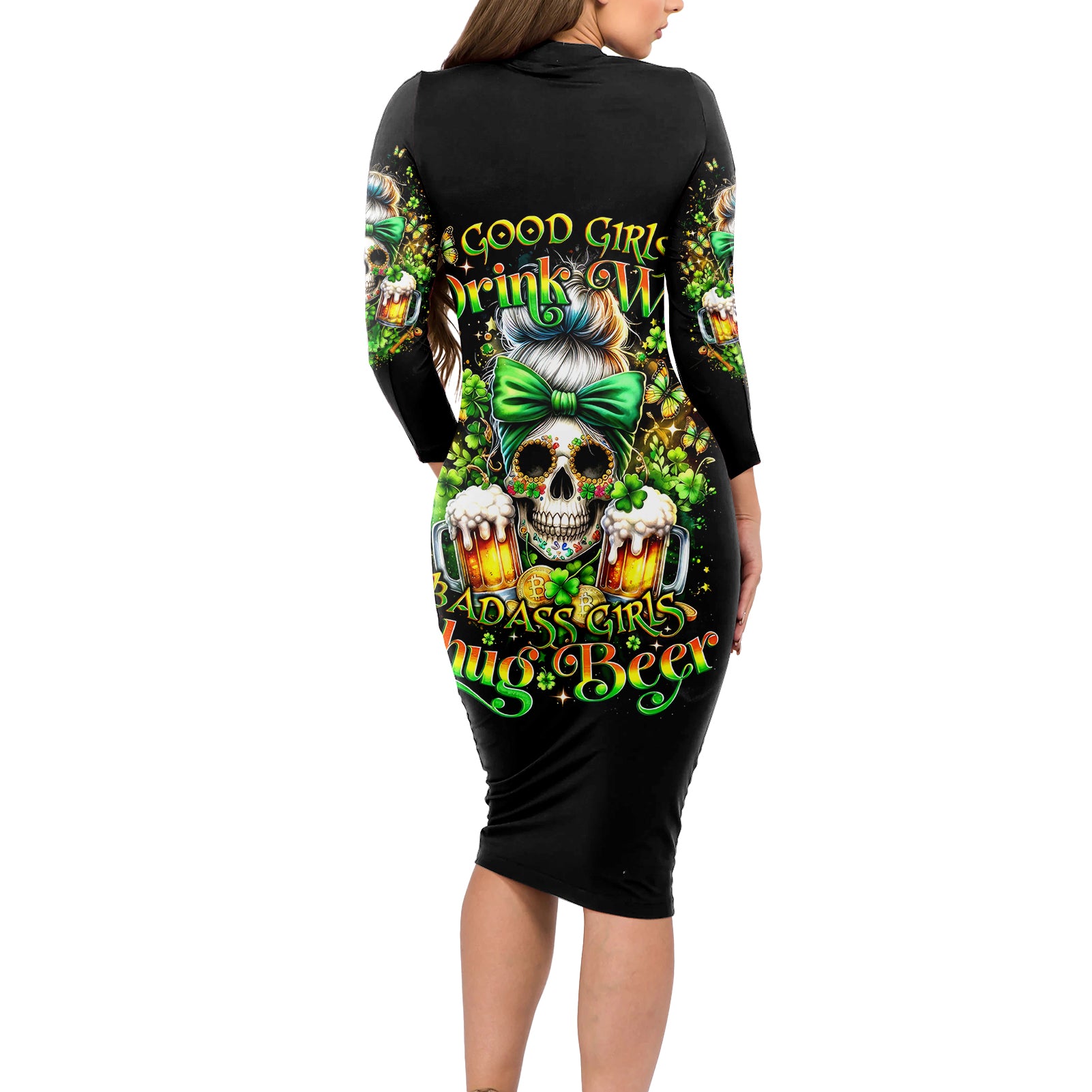 Rose Skull Long Sleeve Bodycon Dress No Matter How Much I Try To Be Fucking Nice - Wonder Print Shop