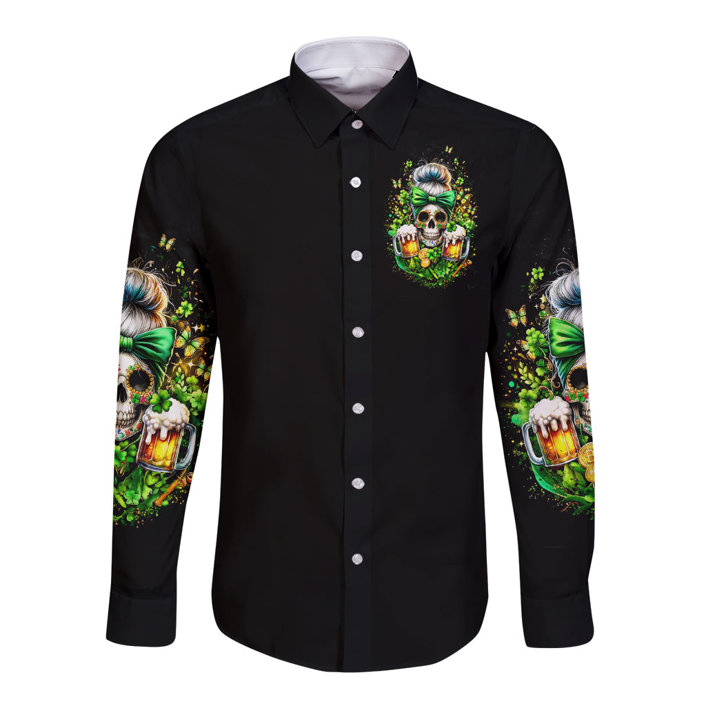 Rose Skull Long Sleeve Button Shirt No Matter How Much I Try To Be Fucking Nice - Wonder Print Shop