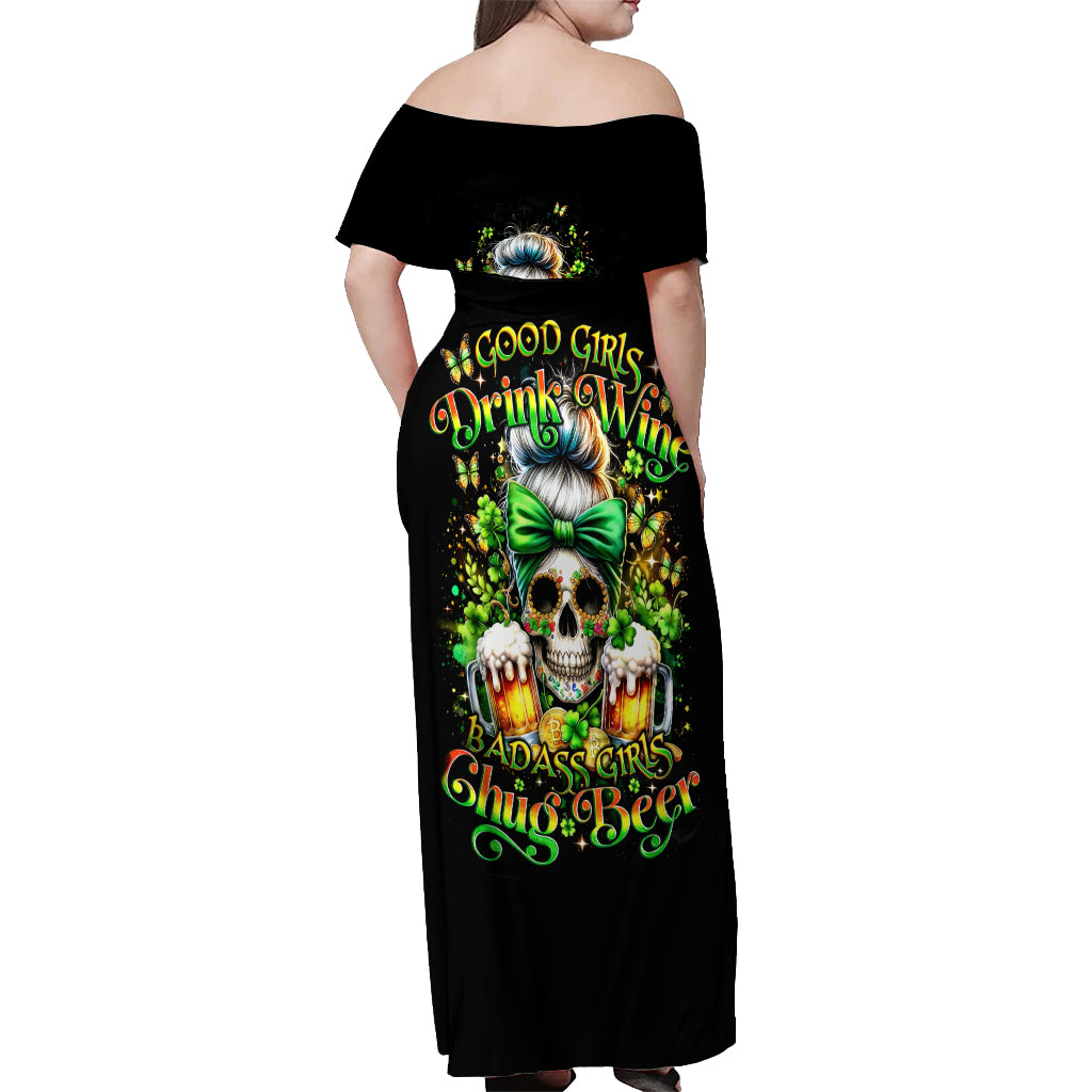 Rose Skull Off Shoulder Maxi Dress No Matter How Much I Try To Be Fucking Nice - Wonder Print Shop