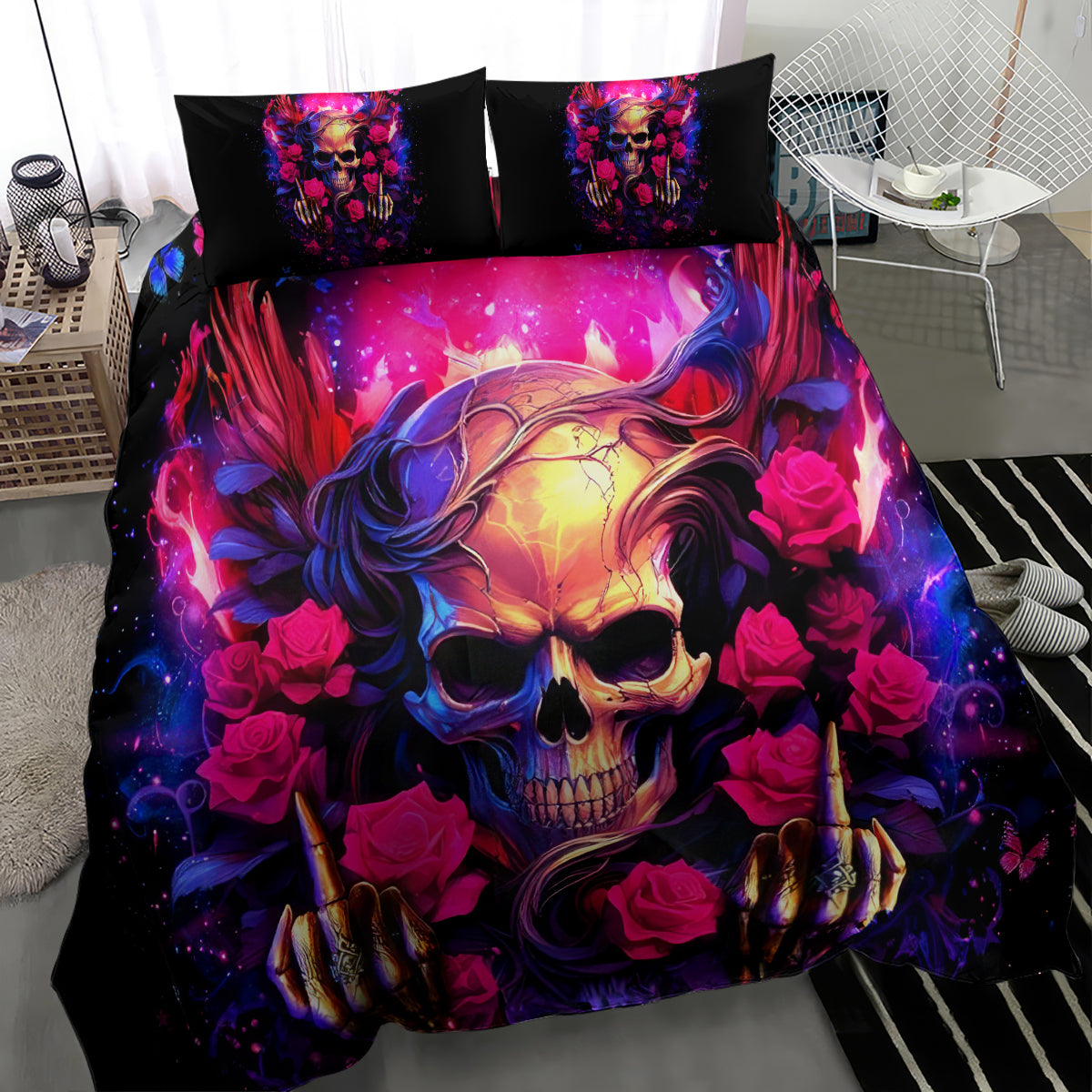 Rose Skull Bedding Set No Matter How Much I Try To Be Fucking Nice - Wonder Print Shop