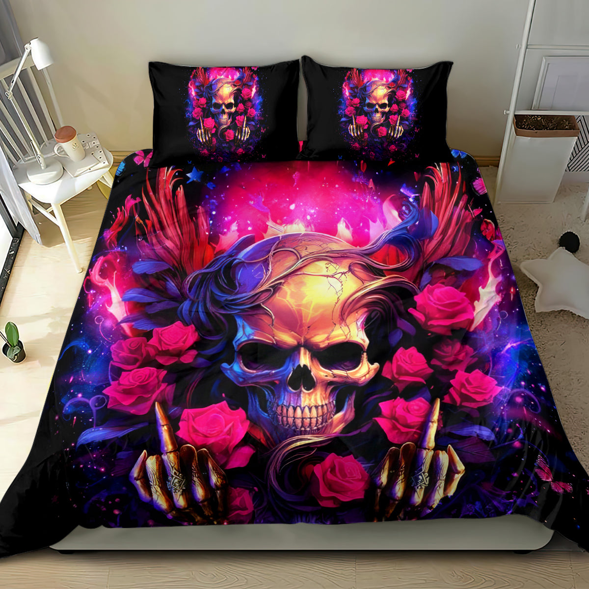 Rose Skull Bedding Set No Matter How Much I Try To Be Fucking Nice - Wonder Print Shop