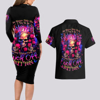 Rose Skull Couples Matching Long Sleeve Bodycon Dress and Hawaiian Shirt No Matter How Much I Try To Be Fucking Nice - Wonder Print Shop