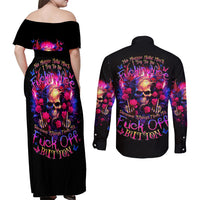 Rose Skull Couples Matching Off Shoulder Maxi Dress and Long Sleeve Button Shirt No Matter How Much I Try To Be Fucking Nice - Wonder Print Shop
