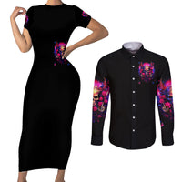 Rose Skull Couples Matching Short Sleeve Bodycon Dress and Long Sleeve Button Shirt No Matter How Much I Try To Be Fucking Nice - Wonder Print Shop