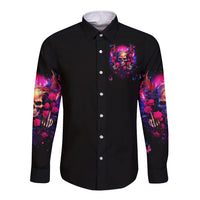 Rose Skull Long Sleeve Button Shirt No Matter How Much I Try To Be Fucking Nice - Wonder Print Shop
