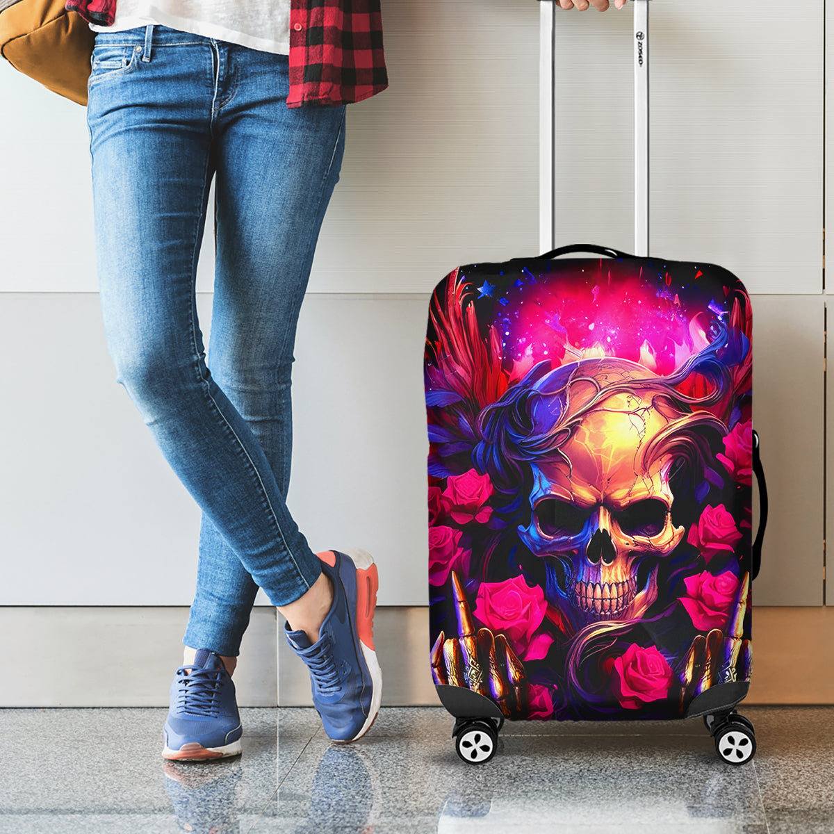 Rose Skull Luggage Cover No Matter How Much I Try To Be Fucking Nice - Wonder Print Shop