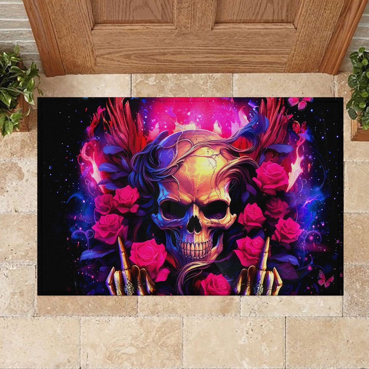 Rose Skull Rubber Doormat No Matter How Much I Try To Be Fucking Nice - Wonder Print Shop