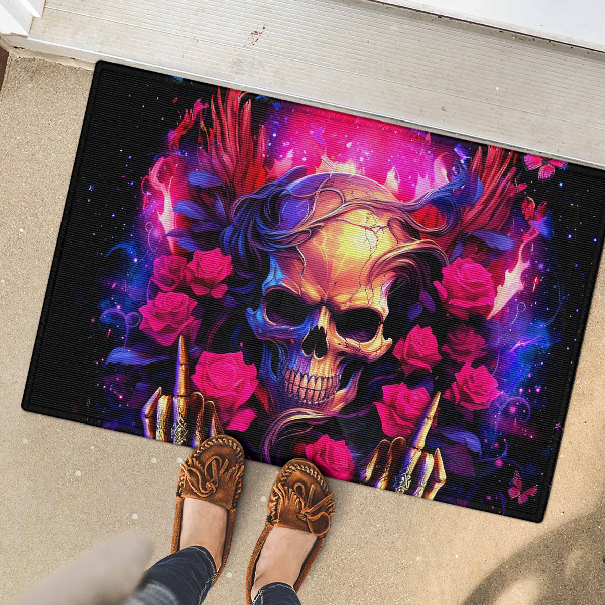 Rose Skull Rubber Doormat No Matter How Much I Try To Be Fucking Nice - Wonder Print Shop