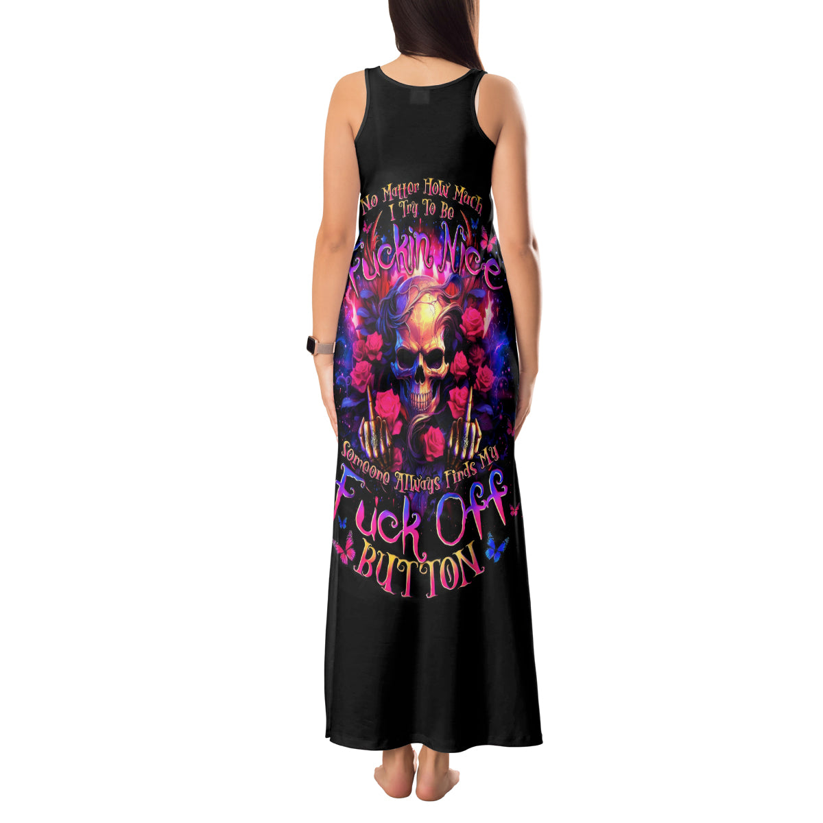Rose Skull Tank Maxi Dress No Matter How Much I Try To Be Fucking Nice - Wonder Print Shop